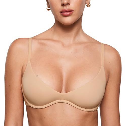 INLYRIC Women's Inbarely Plus Plunge Bra - Unlined Underwire Sexy Demi Balconette Bras Warm Beige 34DD
