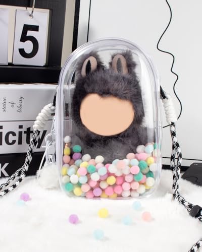 Image of Clear Figure Display Bag with Keychain for Doll, Protective Case for Plush Doll, Clear Hanging Display Cases, Crossbody Doll Storage Bag, PVC Storage Case Cover for Figures Dolls (White, Middle)