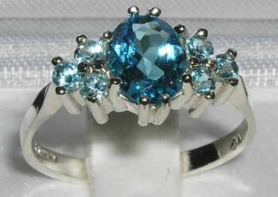 925 Sterling Silver Real Genuine Blue Topaz Womens Band Ring2