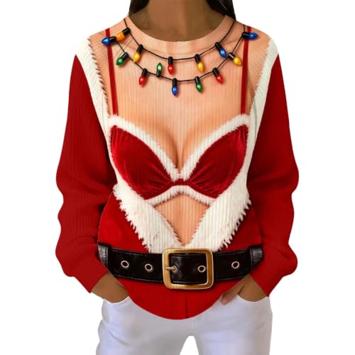 Women Funny Ugly Christmas Sweater Novelty 3D Design Santa Hairy Chest Shirt Unisex Top for Xmas - image 2