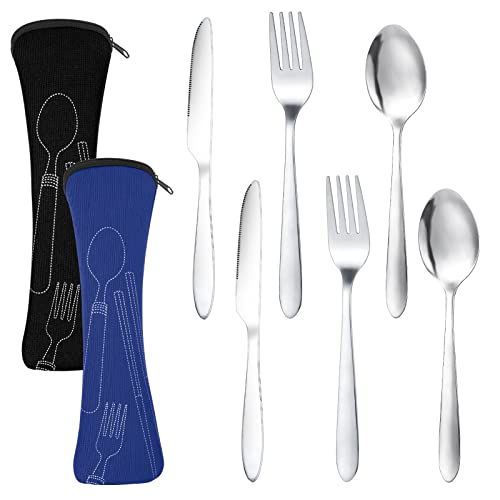 Dacitiery 2 Set Camping Cutlery, Stainless Steel Cutlery Set with Bag, 6 Piece Camping Set with Knife, Fork, Spoon,Portable Utensils for Outdoor Travel Picnic Office School Lunch Box