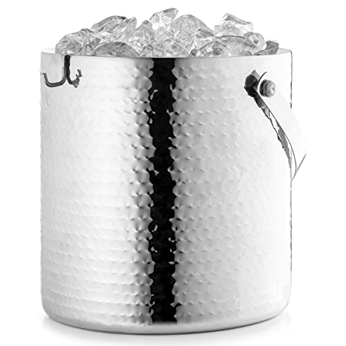 Hammered Ice Bucket - Ice Bucket with Tongs - Insulated Ice Bucket with Lid - Double Wall Ice Bucket 3 Quarts - By Colleta Home