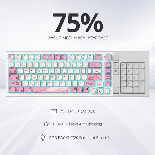 Image of 75% TKL Wired Mechanical Keyboard,RGB Backlit Gasket Mount 82 Key Hot Swappable Custom Linear Red Switch Gaming Keyboard with Volume Knob & PBT Keycaps (Pink)