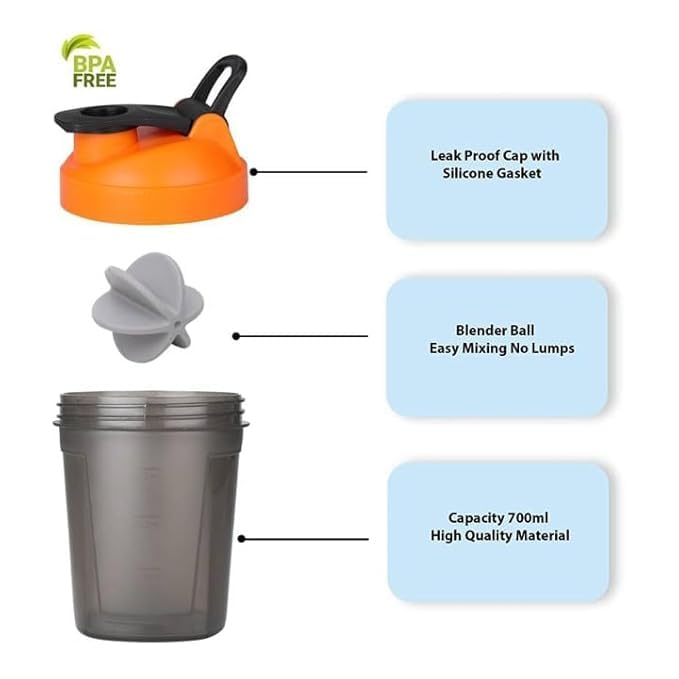 Image of Protein Shaker bottle| Mini Gym Shaker| Sports Bottle 300ML with Blender Ball (Orange)