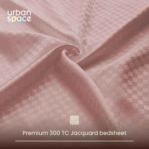 Image of Urban Space 100% Cotton 300TC Jacquard bedsheets for King Size Bed, Pure Cotton Bedsheet King Bed, Checks bedsheet King Size with 2 Pillow Covers (108 x 108 Inches, Dusty Pink Cubes)