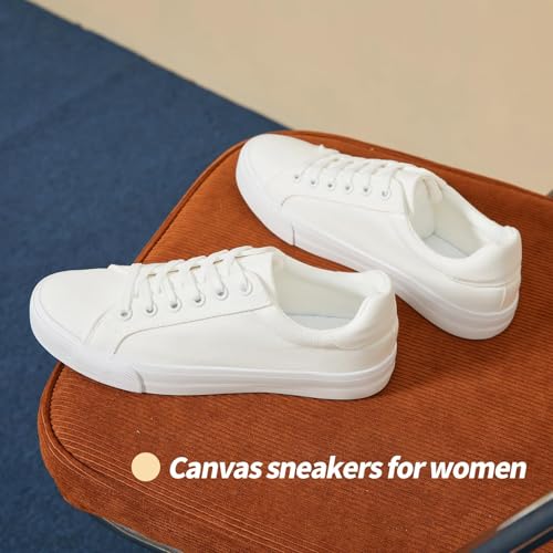 Witwatia Womens White Sneakers Lace Up Canvas White Tennis Shoes Cozy Low Top Walking Shoes for Women3