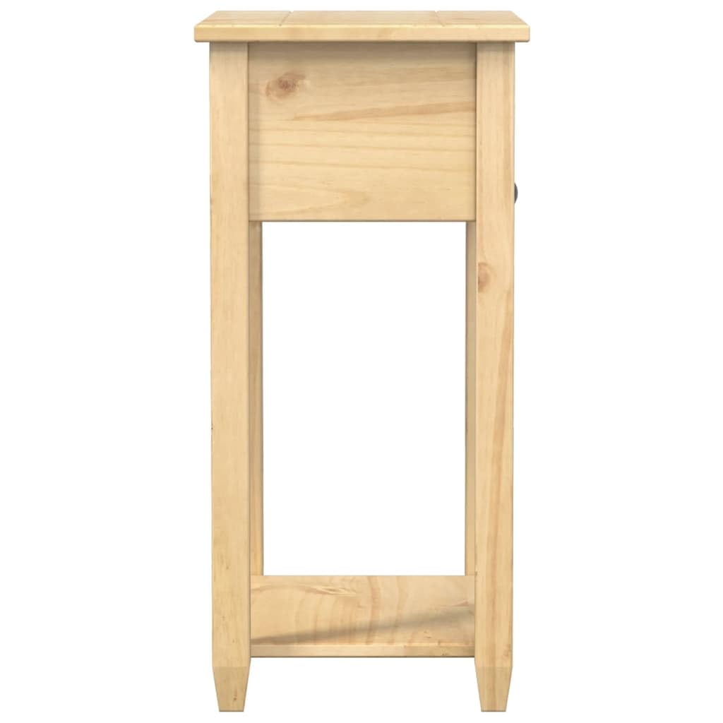 Stolik konsolowy z litego drewna sosnowego, 55 x 35 x 73 cm, z szufladą i półką, klasyczny stolik pomocniczy z litego drewna sosnowego, wytrzymały mebel do salonu z metalowym uchwytem