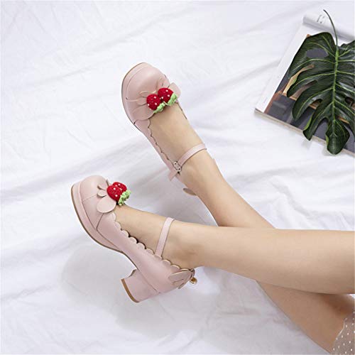 Elyffany Women's Cute Lolita Cosplay Shoes Mid Chunky Heel Mary Jane Pumps4