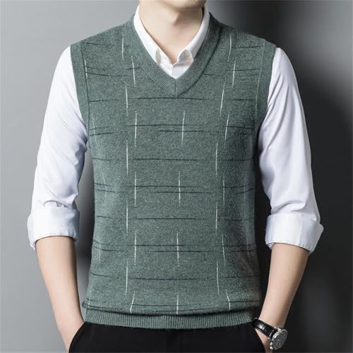 Men Wool Knit Tank Sleeveless Sweater Thick Basic V Neck Plaids Retro Jumpers Tops2