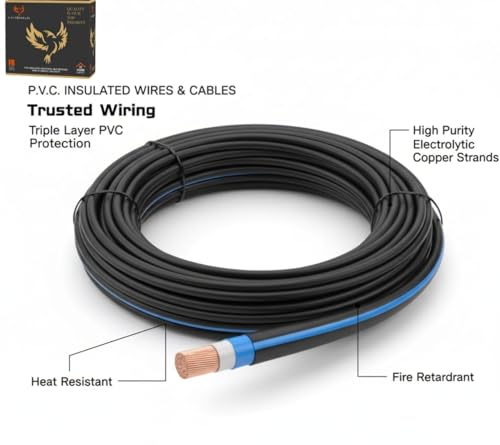Image of AKIA KABLES 4 SQ MM CCA COPPER PVC Insulated Industrial Multistrand Wire & Cable | Fire Retardant, Heat Resistant, Triple Layer Protected Electrical Wire (90 Metre) (Black, 4 SQMM)