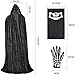 Fabu Negro Largo Capa con Capucha para Halloween Carnaval, Guantes de Esqueleto...