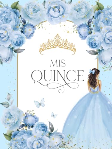 Mis Quince: Light Baby Blue and Gold 15th Birthday Quinceañera Sign-in Guest Book with Gift Log