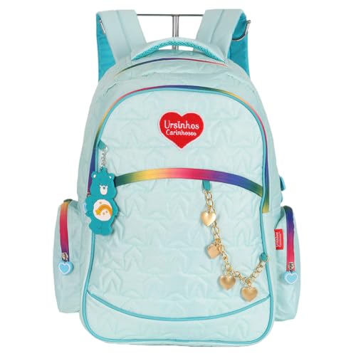 Ursinhos Carinhosos Mochila de Costas Escolar com Bolso para Notebook Turquesa 21L