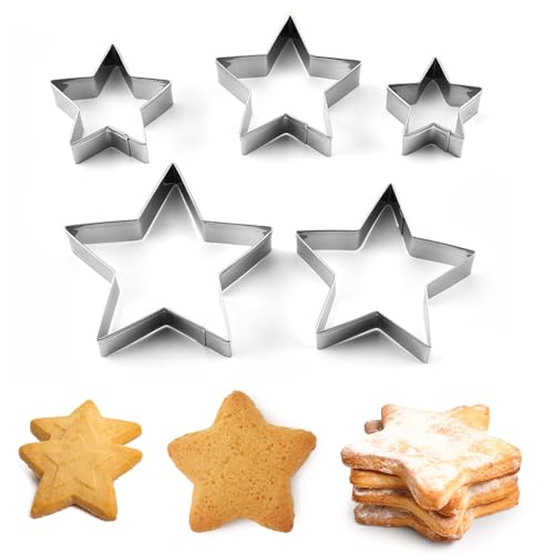 5 Stück Ausstechformen Sterne Edelstahl Ausstecher Sternform Sterne Ausstecher Set Keksausstecher Kit für DIY Fondant Kuchen Desserts Kekse Plätzchen (Stern)
