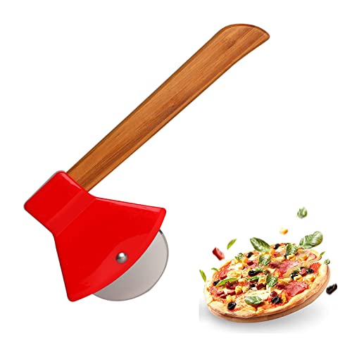 Coupe-pizza drôle et cool, outil de couteau à pizza unique avec scie circulaire en acier, couvercle en plastique pour couteau à roue et manche en bambou, gadgets pour rouleau à pizza Cover