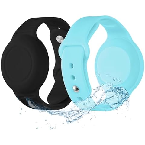 Waterproof AirTag Bracelet for Kids(2 Pack) - Soft Silicone Air tag Wristband Kids, Lightweight Airtag Watch Band GPS Tracker Holder Hidden for Child Compatible with Apple Airtag (Black/Light Blue) Cover