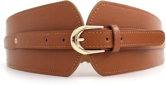 Women's Wide Elastic Waist Belt, Ladies Stretch Cinch Belt for Dress with Fashion Layered Back,Interlocking Buckle Vintage Blouse Blazer Dress Belt (Brown,23-33 inches)-image-13