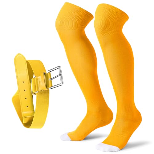 Image of XZQTIVE Baseball Socks and Belt Combo,Over the Knee Softball Socks and Belt,Knee High Football Socks for Kids Youth Adults