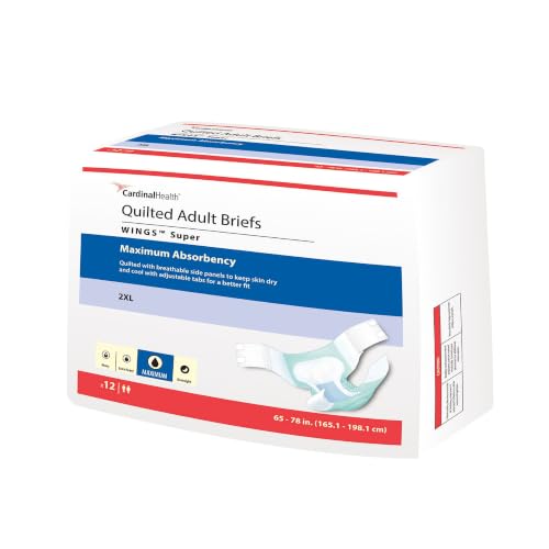 Cardinal Health Quilted Adult Briefs Wings Super with BreatheEasy Technology Maximum Absorbency XX-Large Bag of 12