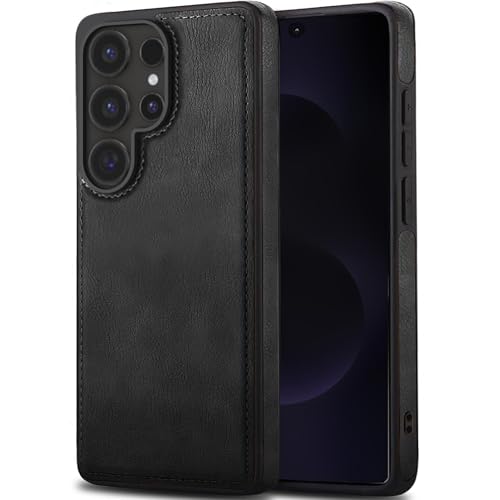 Image of Leather Case for Samsung Galaxy S25 Ultra Premium Protective Stylish Slim Cover with Shockproof Raised Edges Black