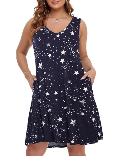 Image of BELAROI Women Casual Summer Beach Dresses Plus Size Sundress V Neck Pockets Swing Tank Dress Cover Ups