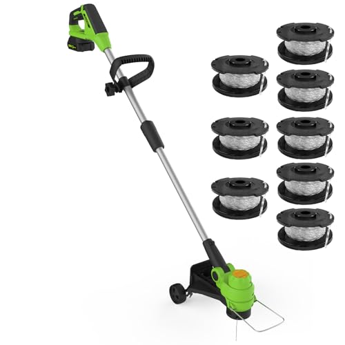 Weed Wacker Cordless, 20V Battery Powered String Trimmer Grass Trimmer, 8 Pcs Spools Line, 12'' Electric Weed Eater String, for Lawn Yard Patio Garden