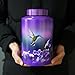 Large Cremation Urns for Adult Male Female Ashes, Up to 220 lbs Funeral Decorative Purple Keepsake Memorial Urn for Human Man Women Dad Mom Remains with Velvet Bag(Hummingbird)