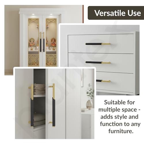 Image of Plantex Stainless Steel & Aluminium Cabinet Handle /160mm Wardrobe Door Handle /Cupboard Pull-Push Handles for Home /Office - Pack of 1 (Black & Gold)