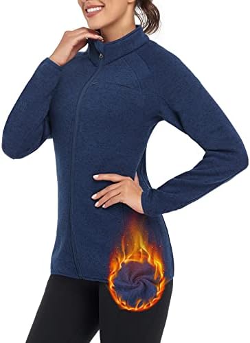Soneven Women Athletic Fleece Lined Running Jacket Full Zip Sweater Knitted Jacket for Women Lightweight with Pockets Blue S