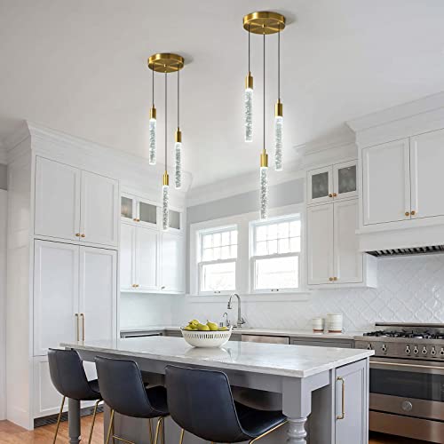 Image of Modern Light Fixture Kitchen Island Pendant Light Dimmable LED Gold Pendant Lights Mini Crystal Pendant Lighting for Bedroom Dining Room Living Room(3-Light )
