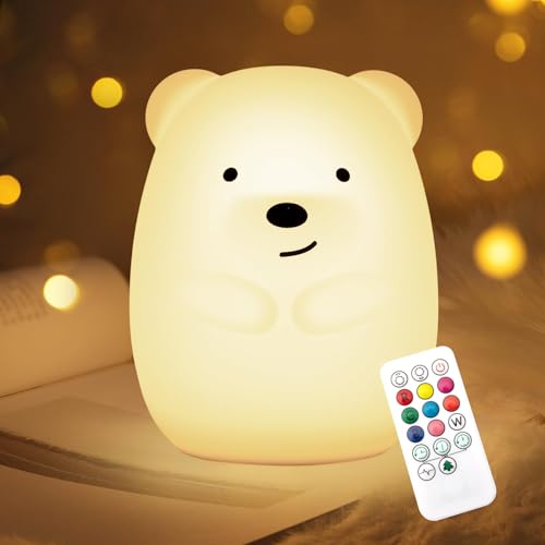 Image of Nice Dream Bear Night Light for Kids, 9 Color Changing Baby Lamp with RemoteTimer, Rechargeable Animal Lamp for Boys Girls Nursery Bedroom, Kawaii Gifts (5.9"x4.7"x4.7")