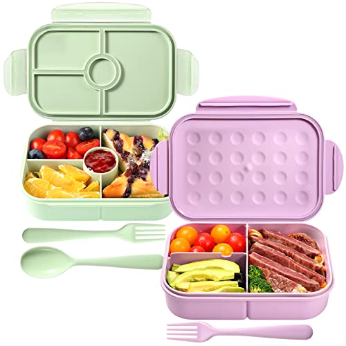Bento Box,Jeopace Bento Box Adult Lunch Box,Kids Bento Box with 3&4Compartments,Lunch Containers Microwave Safe(Flatware Included,Purple+LightGreen)