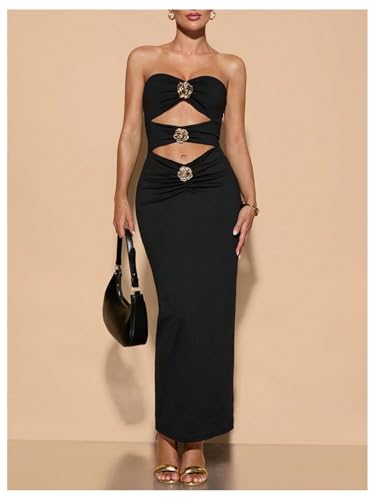 Milumia Women's Metal Cut Out Strapless Tube Top Dress Bodycon Maxi Dresses Party Cocktail4