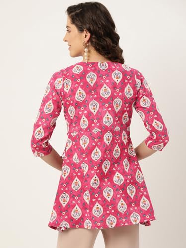 Image of feranoid Floral Print Angrakha 3 Sleeves Flared Kurti