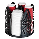 Basysnck Rotating Coffee Cup Holder, Cup Dispenser with 4 Compartments, Plastic Cups Lid Organizer for Countertop, Coffee Station, Home, Office