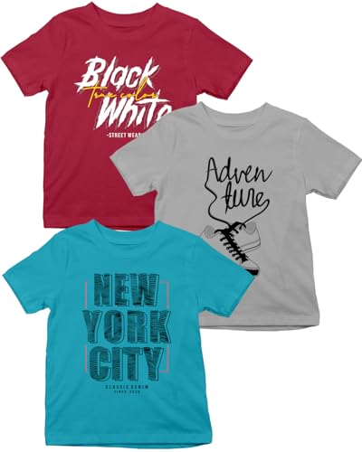Image of XENOVAURBAN Kids Tshirts Combo of 3 Unisex Printed Round Neck Boys and Girls T-Shirts - P