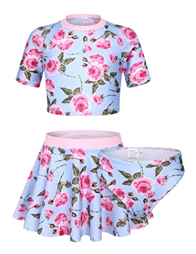 Arshiner Little Girls 3-Pieces Swimsuit Short Sleeve Crop Tops Skirt Bikini Set Rash Guard Swimwear Size 5T #TOP18