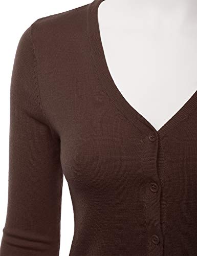 EIMIN Women's 3/4 Sleeve V-Neck Button Down Stretch Knit Cardigan Sweater Brown 1XL