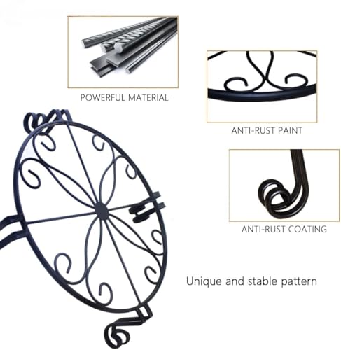 Image of Kundi Iron Plant Stand | Rust-Proof Flower Pot Holder for Indoor & Outdoor Use | Strong Metal Gamla Stand (Set of 3 Black)