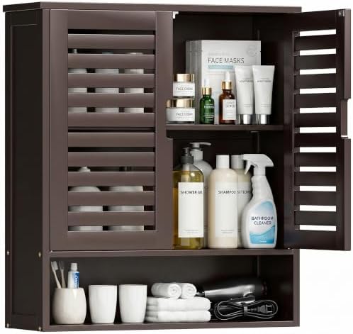 SMIBUY Bathroom Cabinet Wall Mounted, Bamboo Over-The-Toilet Stor...