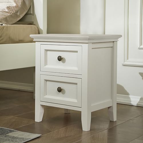 STCERY Moderna Mesilla De Noche con Cajón, Compartimento Abierto Mesa Auxiliar, Mesita De Centro con Patas De Madera, Marco De Madera Maciza, para Dormitorio Salón(White 1,40cm/15.7in)