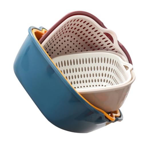 BESTOYARD Double-layer Draining Basket 6pcs Vegetable Washing Basket, PP, Effort-saving Handle Design, Stackable Storage Container for Washing Fruits and Vegetables