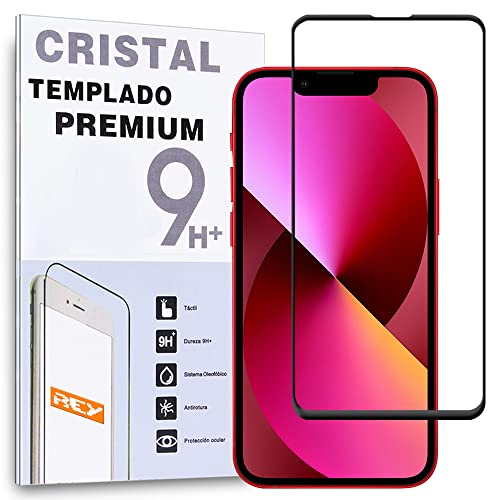 REY Protector de Pantalla Curvo para iPhone 13 Mini 5,4', Negro, Cristal Vidrio Templado Premium, 3D / 4D / 5D, Anti Roturas