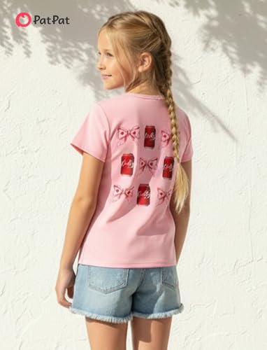 Image of PATPAT Girls Crewneck Short Sleeve Graphic Tees Animal Print Shirts Cute Summer Outfits 5-12 Years