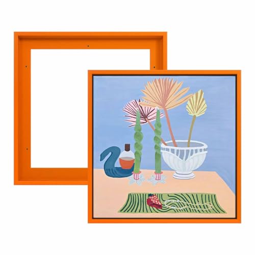 Image of FOLKOR 12x12 Gallery Wall Frame for Stretched Canvas Art 2 Pack,Orange | 0.9 inch Deep,Complete Floater Frames,Easy Framing,for Oil Diamond Paintings Vintage Prints Artwork,Funky Home Living Room Decor