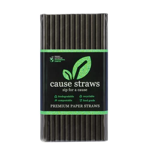 Image of Biodegradable Premium Drinking Straws | 100 Straws (8mm Wide) | Black Colour | Best for Juice, Soft Drinks and Cocktails | Sip for A Cause | (8MM, Black)