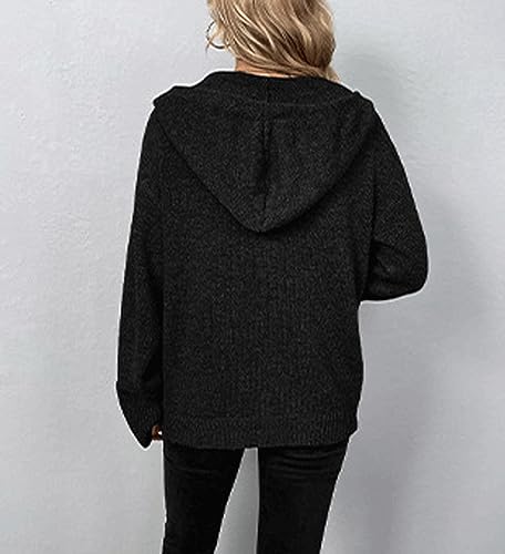 Image of Women's Hooded Cardigan Sweater Long Trendy Button Coat