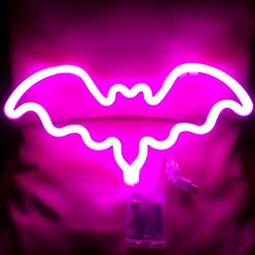 Bat Shaped LED Neon Sign Wall Neon Light, LED Indoor Decor Night Lamps, Neon Light Sign Decor for Wedding Birthday Party Bedroom Table Gift Kids Toys Decor Decorations Valentines Gift