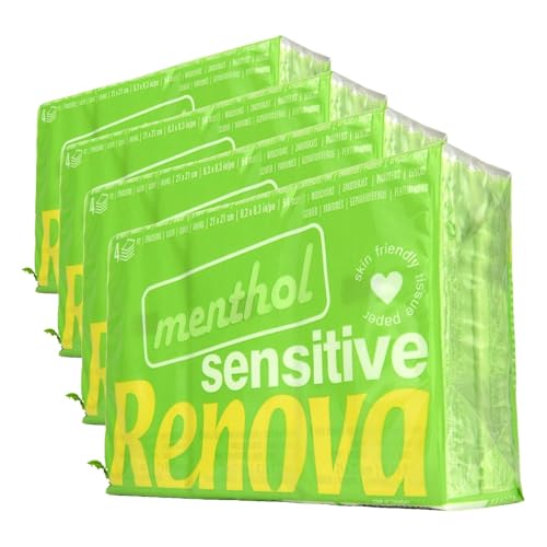 RENOVA Pañuelos De Bolsillo Sensitive Mentol - 6 Paquetes Perfume Mentolado (Paquete de 4)