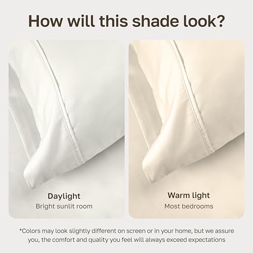 Image of California Design Den King Size Pillowcase Set - 400 Thread Count, 100% Cotton Sateen, Set of 2 Pillow Covers, Soft and Breathable - Ivory (Pale Tone)
